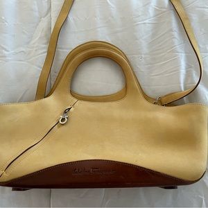 Salvatore Ferragamo Bag. Vintage. Mustard suede and leather.